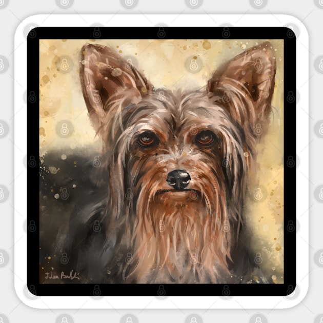 Painting of a Yorkshire Terrier with an Impressive Beard Sticker by ibadishi